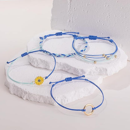 FANCY SHINY Sunflower String Bracelet Boho Braided Rope Wrap Bracelets Cute Summer Beach Surfer Jewelry for Women Christmas Gifts