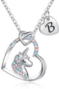 Hidepoo Unicorn Necklace Gifts for Girls - Colorful CZ Heart Pendant Initial Unicorns Necklaces for Teens Little Girls Jewelry Birthday Gift for Girl Daughter Granddaughter Niece