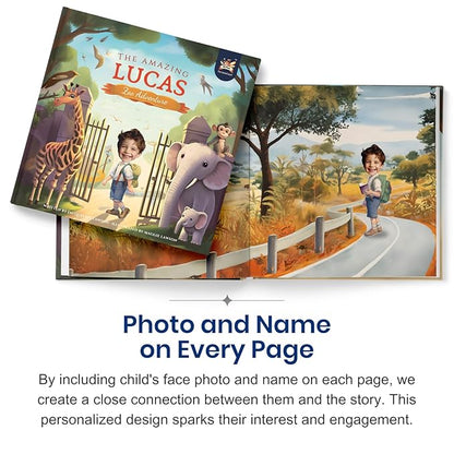 Personalized Children Story Book - Amazing Zoo Adventure - Customized Name & Photo - Baby Gifts - Kids Engaging Story - Elfink (Soft Cover)
