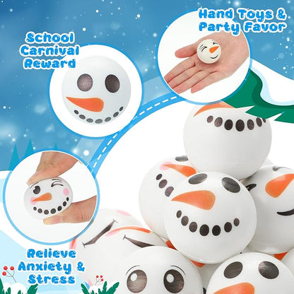 Jerify 60 Bulk Snowman Ball Christmas Snowman Stress Toys First Snowball Fight Snowmen Balls Sensory Stress Relief Toys Christmas Winter Party Favors Bag Filler Stocking Stuffers Gifts for Boys Girls