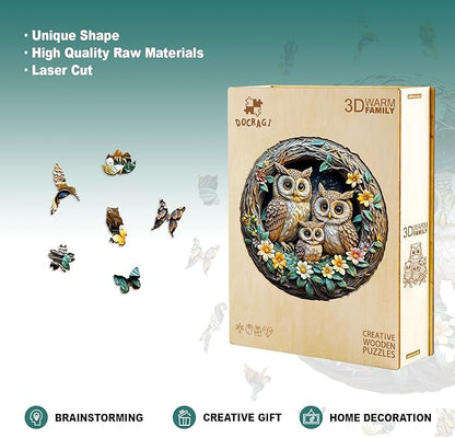 Wooden Puzzles for Adults - Owl Family Wooden Jigsaw Puzzle - Unique Shape 3D Vision Wood Puzzles Adult - Christmas Birthday Gifts for Adults/Friends/Family - 300pcs 13.4 * 13.1in
