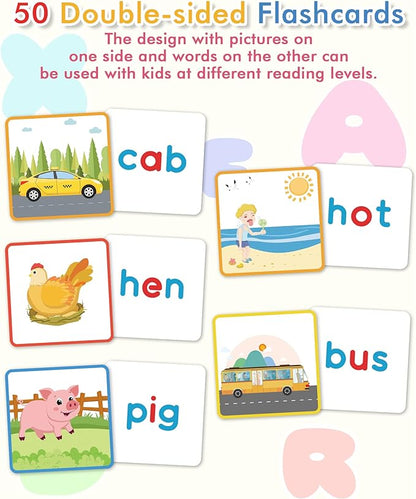 Gojmzo Wooden CVC Word Spelling Games, Preschool Kindergarten Learning Activities, Montessori Educational Toys Gifts for 3 4 5 6 Year Old Kids, Sight Words Flash Cards Reading Letters for Toddlers