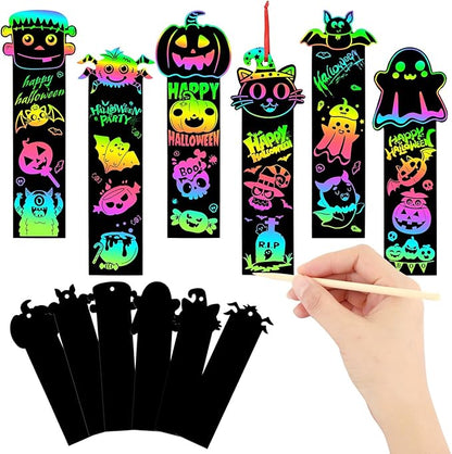 AUGSUN 96Pcs Welcome Back to School Crafts, Magic Rainbow Scratch Paper Art Bookmarks First Day of School Gifts Activities DIY Craft Party Favors