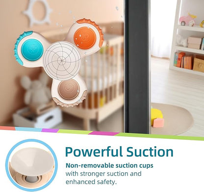 LiKee Strong Suction Cup Fidget Rotating Sensory Bath Toys for Baby 12 18 Months Airplane Car Travel Table & Window Toys for 1 2 Years Old Toddler Boys and Girls (Space-2)