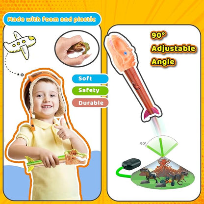 Dinosaur Rocket Launcher for Kids, 4 Rockets with Launcher Pad, Launch Up to 100 Ft, Dinosaur Toys for Kids, Outdoor Toys, Birthday Gifts for 3 4 5 6 7 Year Old Boys Girls