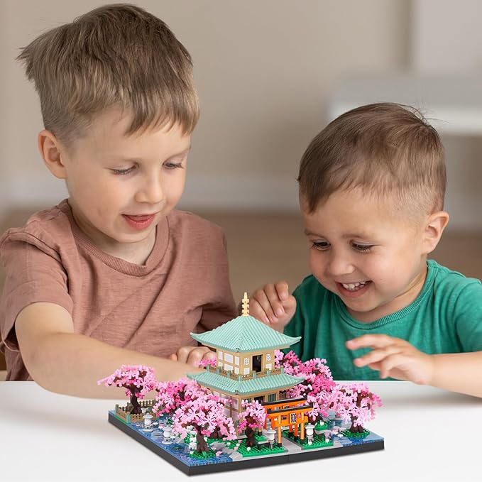 Cherry Blossom Micro Mini Building Block Sets Toy for Adults，Japanese Bonsai Tree House Architecture Gifts for Kids 14+（3809 Pieces）