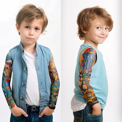 52 Sheets Temporary Tattoos Kids Lion Dinosaur Shark Car Dolphins Butterfly Elephant Full Arm Sleeve Fake Tattoos Sticker for Boy Girl