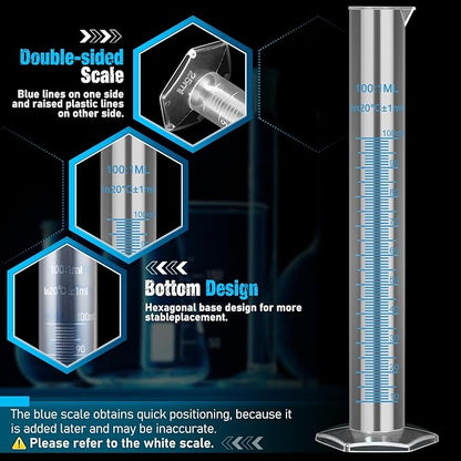 moveland Plastic Graduated Cylinders and Beakers with 5 Pipettes, 10ml 25ml 50ml 100ml Cylinders, 50ml 100ml 250ml 500ml 1000ml Beakers, Ideal for DIY and Kids Science Lab