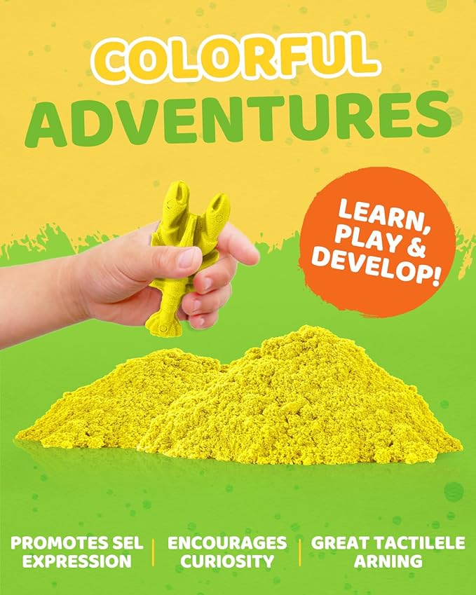 Play Sand with Sensory Bin Toy for Kids, 8 lb of 7 Colored Bulk Magic Sand with Sandbox for Toddlers, Sensory Sand Kit for Boys and Girls Age 3-8 (Green)