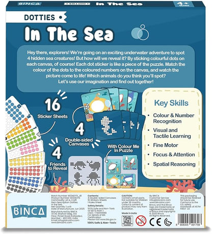 BINCA Dotties Dot Art Activity Kit, 750+ Stickers, Underwater Animals Mess-Free Activities, DIY Dot Sticker Art for Toddlers, Kids Travel Activities, Craft Kits & Gifts for Boys & Girls Ages 4,5,6,7