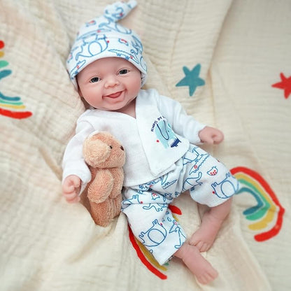 7" Micro Reborn Baby Dolls Silicone Full Body Baby Soft Skin Mini Realistic Newborn Baby Dolls Real Life Tiny Baby Doll with Feeding Accessories（Boy）