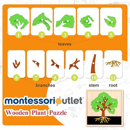 MONTESSORI OUTLET Nature Materials Tree Puzzle Early Preschool Learning Toys for 3-12 Year Old Kids and Toddler