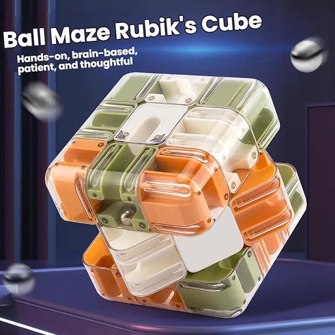 3D Maze Ball Puzzle Fidget Cube - Engaging Brain Teaser Toy for Stress Relief & Focus, Challenging Puzzle Maze Ball Game for Adults, Teens & Kids (Model A-2PCS)