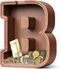 Summidate Wooden Letter Piggy Bank, Extra Thick Large Capacity Piggy Bank for Kids Boys Girls Toddler, Alphabet B Money Bank| Coin Box Birthday, Christmas, Festival