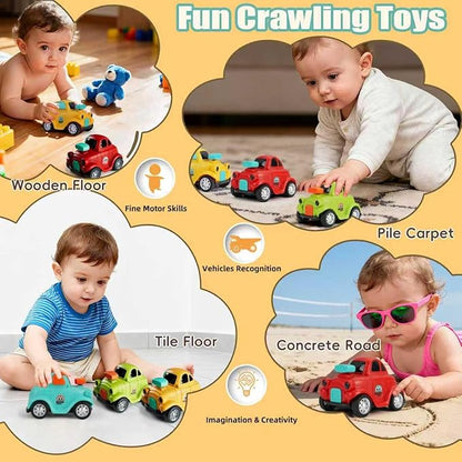 Inertial Push and Go Cartoon Car Toys for Toddlers 1-3, Friction Powered Race Vehicles for 6-9-12-18 Month, 1st Birthday Gift for 1-2 Year Old Boy Girl,Party Favor for Kids