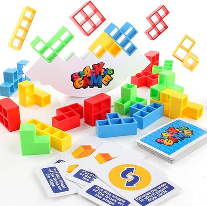 Balance Stacking Attack Block Game, Stack Game for Adult & Kids, Board Games for 2 Players+ Family Games, Perfect for Parties, Travel, Kids & Adults Team Building Blocks Toy, Pack of 48