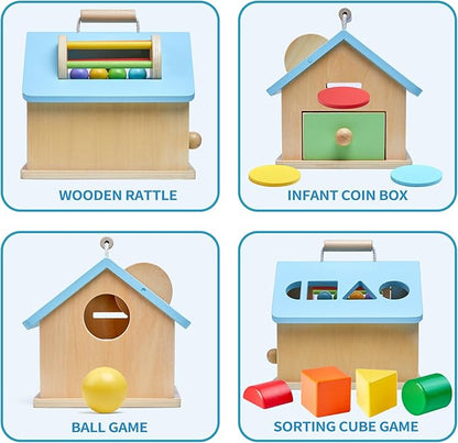 Montessori Toys for 1 2 3 Years Old Boys and Girls 5 in 1 Wooden Baby Drop Toys,Woode Shape Sorting and Stacking Learning Toys for Toddlers Wooden Toy for Kids Age 12 Months Gift for Kids