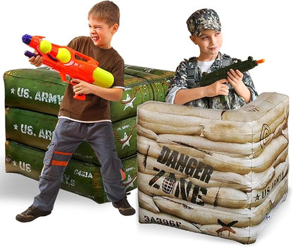 Premium Package 4 Combat Battlefield Inflatables, Compatible with Nerf, Laser tag, Water Gun for Boys Birthday Party Activities and Decoration