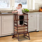 COSYLAND Toddler Standing Tower - Adjustable Height Toddler Kitchen Stool Helper - Kids Kitchen Step Stool for Learning with Removable Safety Railing Brown