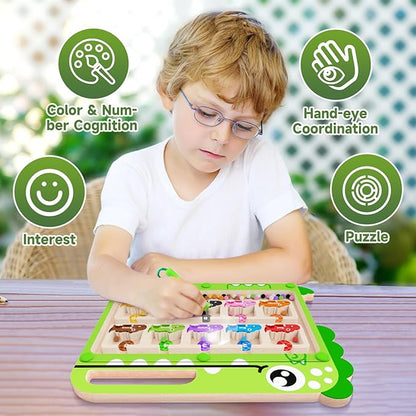 Magnetic Color and Number Maze, Montessori Toys, Wooden Puzzle Activity Board for 3+ Year Old Kids, Counting & Color Sorting Educational Toys for Toddlers and Boys Girls 3 4 5 6 Years Old