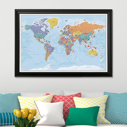Push Pin Travel Maps - Blue Oceans World Push Pin Travel Map with Black Frame- 27.5" x 39.5" - 8 Handcrafted Frame Options - Made in USA - Ideal for Adventurous Travelers
