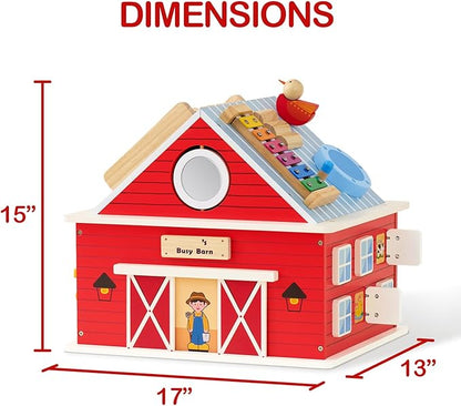 Monläurd® Wooden Farm Activity Center for Toddlers 1-3, 12-in-1 Montessori Busy Board Sensory Play Center, Large Barn Activity Cube Toy for Baby Fine Motor Skills, Daycare & Preschool Learning