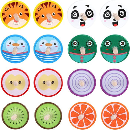 WODI Wooden Spinning Tops, 16 Pcs Wood Novelty Gyroscopes, Kids Handmade Painted Spinner, Kindergarten Toys, Vintage Craft Spin Top, Great Gift for Toddlers Girls Boys