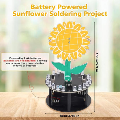 Sunflower Soldering Project, ICSTATION Light Chasing Sunflower Soldering Practice Kit with RGB LED Flashing Lights DIY Rotating Sunflower Electronic Kit for Teenagers School Students Education