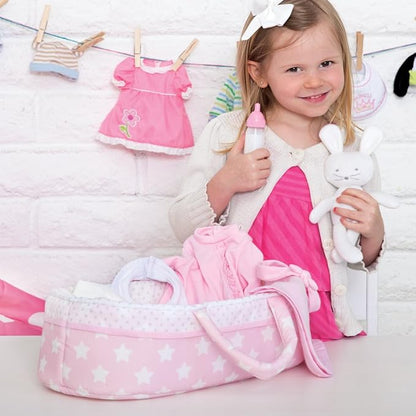 Adora Adoption Babies Essentials, 8-Piece Adoption Baby Doll Accessories and Bunny Toy includes Pink Bassinet, Ruffled Onesie, Headband, Blanket, and Bottle Birthday Gift For Ages 3+ - It's A Girl