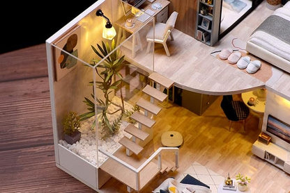CUTEROOM DIY Miniature Dollhouse Kit with Furniture, Wooden Doll House Kit with LED Lights (L032)