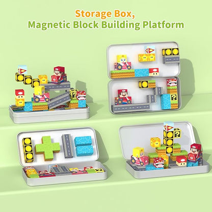 Magnetic Blocks-35 PCS Magnetic Cubes Magnets Building Blocks Toddler Toys for Age 3-4 5-7 6-8,STEM Sensory Toys Birthday Gifts for 3+ Years Old Boys & Girls (Racing Adventure)