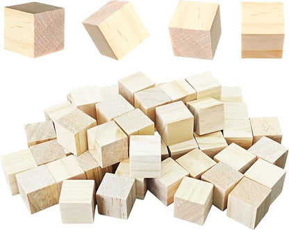 50Pcs 2cm Unfinished Wood Cubes, 0.78” Natural Square Wooden Blocks for Math Counting, Crafts, and DIY Projects