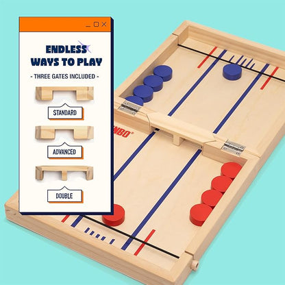 Pinbo The Classic Slingshot Game | Fast Action Foldable 2-Player Tabletop Wooden Game for Kids & Adults | Great for Travel & Game Night | Three Gates Included
