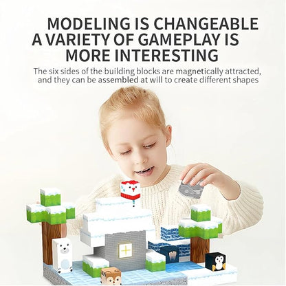 138 Pcs Magnetic Building Blocks, Enhance STEM Learning, Creative Play & Logical Thinking, Durable & Vibrant Color with Light Up Blocks, Ideal for Classroom & Screen-Free Entertainment (Glacier)