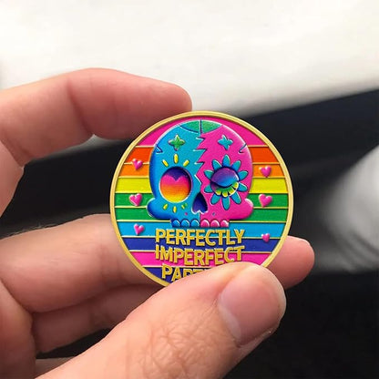 AtSKnSK Memento Mori Coin Momento Mori Coin Skull Coin Stoic Gifts Memento Mori Calendar Living Memento Mori Amor Fati Coin (Rainbow Skull Flower)