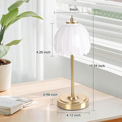 Cordless Small Table Lamp with 5000mAh Battery & Touch Control - 3 Adjustable Color Temperatures, Dimmable Rechargeable Table Lamps for Living Room, Bedroom, Desk, Nightstand (White Tulip)