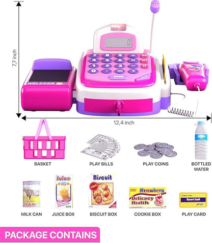 YMCtoys - Products Pretend Play Electronic Cash Register with Realistic Actions & Sounds - Pink