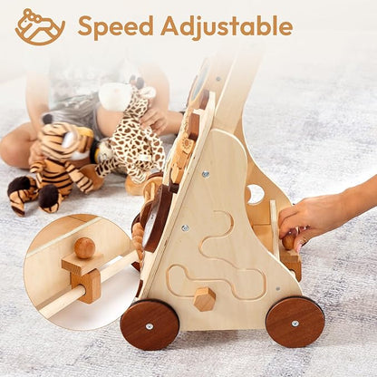 Woodtoe Wooden Baby Walker, Adjustable Speed Push Walker, Montessori Walker for Boys and Girls, Baby Activity Center, Sit to Stand, Toddler Push Toys for Babies 9-12 Months, 1 2 3 Year Old