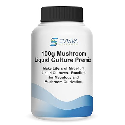Mushroom Liquid Culture Premix 100 Grams - Evviva Sciences – Make Liters of Your Own Mushroom, Mycelium Liquid Cultures - Professional Lab Performance - Excellent for Mycology Projects