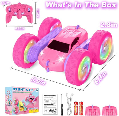 Remote Control Car, RC Cars for Girls, 2.4 GHz Double Sided RC Crawler with Upgraded USB-C Modular Battery, 360°Rotating Car Toys for 6 7 8 9 10 11 12 Year Old Girl Birthday Gift Pink-Purple