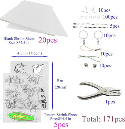 AncBace Heat Shrink Plastic Sheets Shrink Film Papers Kit Patterned Sheets Frosted Shrink Paper Sheet 171 PCS DIY Ornaments Keychains Making for Creative Art and Craft (8 x 5.7inch)
