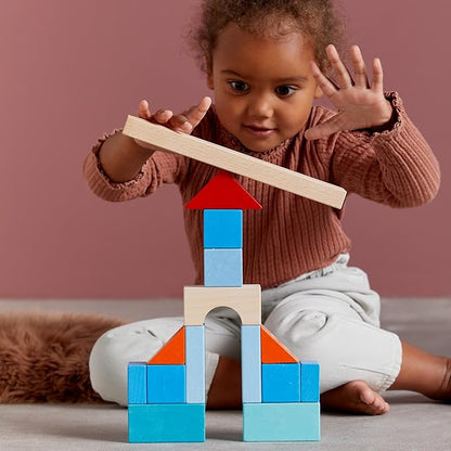 HABA Colored Wooden Building Blocks - 46 Piece Set of Wooden Toys, Stacking Toys for Toddlers 1-3 for Open Ended STEM Play, Made in Germany