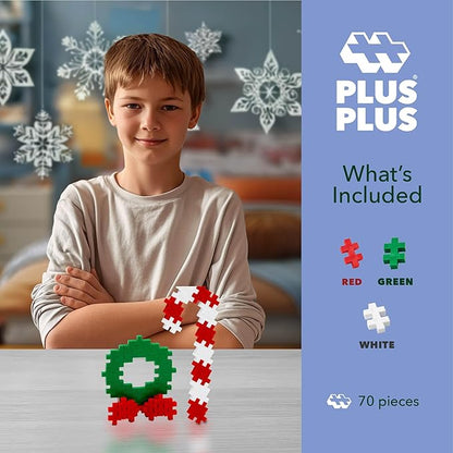 PLUS PLUS 3D Puzzle Building Block Set, 70 Mini Interlocking Pieces, Fun Holiday Activities for Kids - Holiday Mix Mini Maker Tube
