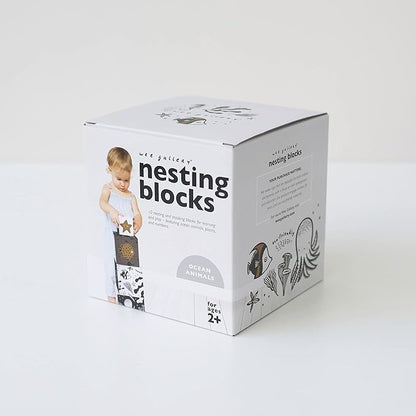 Wee Gallery Nesting Blocks, Stacking Toys for Toddlers and Kids, Educational Blocks with Numbers and Animal Illustrations for Motor Skills, Counting and Early Learning (Ages 2 & Up), Ocean Animals