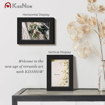 4x6 Picture Frame 2 Pack, Black Solid Wood Gallery Photo Frame, Wall Hanging or Tabletop Display
