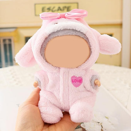 17CM Doll Clothes Set Big Ears Pink Jumpsuit, Fashion Cute Dress-Up Clothes for Doll Accessories Outfit(No Doll Included)(LBB Clothes 4)