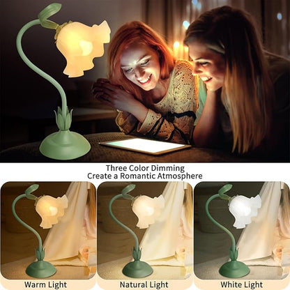 Cute Flower Desk Lamp, 3 Color Temperature Table Lamp with LED Bulb, Vintage Bedside Lamps, Reading Lamps with Soft Light for Bedroom, Living Room