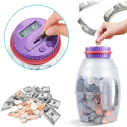 X-Large Piggy Bank for Adults Kids, Vcertcpl Digital Coin Counter Jar Money Counting Bank with LCD Counter, 2.8L Capacity Totals up Your Savings, Change Counter Coin Bank Designed for All US Coins