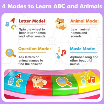 Learning Toy for 1 2 3 Year Old Girls, Spin and Sing Alphabet Zoo with Sounds, Interactive Educational Toys for Toddlers 1-3, Christmas 1st Birthday Gifts for Baby Girls Boys 9-12-18 Months