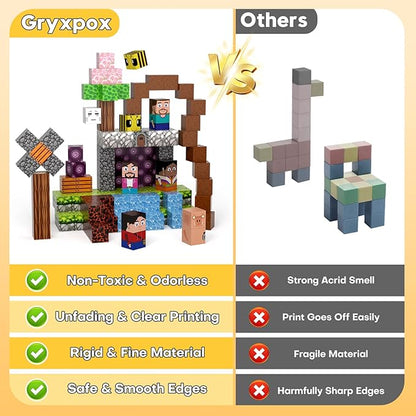 Magnetic Blocks, Magnetic Building Blocks Gryxpox, Magnet Tiles with Adventure World Blocks Toy, Magnetic Blocks For Kids Ages 4-8, STEM Sensory Toys for Ages 3+ Toddlers Kids Girl Boys Birthday Gifts